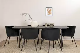 Venture Design Valgomojo stalas ir kėdžių komplektas 200x90x74 cm Juodas aksomas