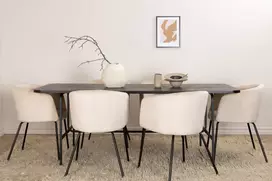 Venture Design Valgomojo stalas ir kėdžių komplektas Uno valgomojo stalas ir Berit kėdė 200x90x74 cm juoda smėlio spalvos veliūras