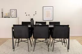 Venture Design Valgomojo stalo ir kėdžių komplektas Pelle valgomojo stalas ir Petra kėdė 190x90x75 cm juodas aksomas