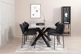 Venture Design Valgomojo stalas ir kėdžių komplektas Piazza 190x90x76 cm Juodas faneruotė Audinys