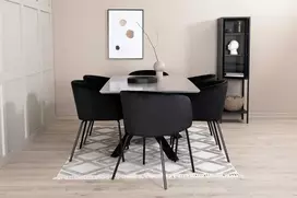 Venture Design Valgomojo stalas ir kėdžių komplektas Piazza valgomojo stalas ir Berit kėdė 190x90x76 cm juoda