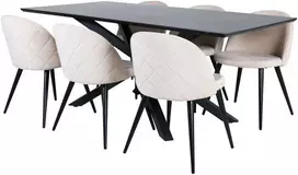 Venture Design Valgomojo stalas ir kėdžių komplektas Piazza juodos ir smėlio spalvos