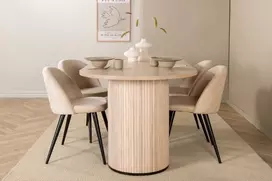Venture Design Valgomojo stalas ir kėdžių komplektas 200x90x75 cm Juodas Smėlio spalvos audinys
