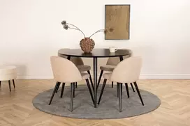 Venture Design Valgomojo stalas ir kėdžių komplektas, 115 cm, juodas, smėlio spalvos audinys