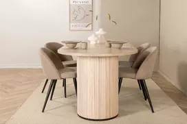 Venture Design Valgomojo stalas ir kėdžių komplektas Bianca 200x90x75 cm balta smėlio juodas aksomas