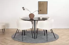 Venture Design Valgomojo stalas ir kėdžių komplektas 115 cm juodas smėlio spalvos veliūras