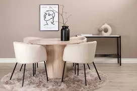 Venture Design Valgomojo stalas ir kėdžių komplektas Bianca apvalus valgomojo stalas ir Berit kėdės 110x74 cm juoda smėlio spalvos veliūras