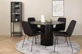 Venture Design Valgomojo stalas ir kėdžių komplektas Bianca apvalus valgomojo stalas ir Muce valgomojo kėdės 110x74 cm juoda