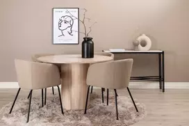 Venture Design Valgomojo stalas ir kėdžių komplektas Bianca apvalus valgomojo stalas ir Berit kėdės 110x74 cm juoda smėlio spalvos