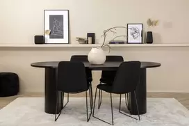 Venture Design Valgomojo stalas ir kėdžių komplektas Bianca ovalus valgomojo stalas ir Muce valgomojo kėdės 200x90x75 cm juodas MDF