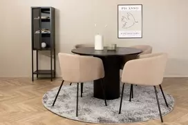 Venture Design Valgomojo stalas ir kėdžių komplektas Bianca apvalus valgomojo stalas ir Berit kėdės 110x74 cm juoda smėlio spalvos