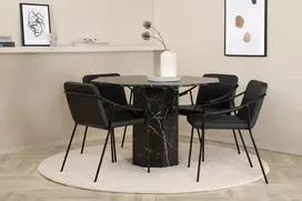 Venture Design Valgomojo stalas ir kėdžių komplektas Marbs apvalus valgomojo stalas ir Tvist kėdės 110x75 cm juoda