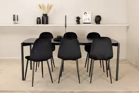 Venture Design Valgomojo stalas ir valgomojo kėdžių komplektas Pelle 190x90x75 cm juodas