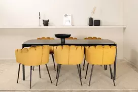 Venture Design Valgomojo stalo ir kėdžių komplektas Pelle Limhamn 190x90x75 cm Juodas Auksinis Aksomas