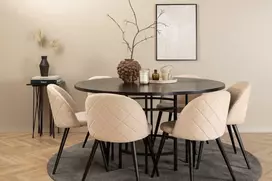 Venture Design Valgomojo stalas ir kėdžių komplektas Kopenhaga 140x74 cm Juodas aksomas 6 kėdės