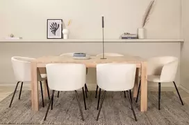Venture Design Valgomojo stalo ir kėdžių komplektas Slider 170x95x75 cm Balta aksominė medžiaga