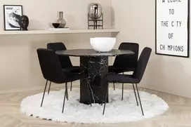 Venture Design Valgomojo stalas ir kėdžių komplektas Marbs 110x75 cm Juodas stiklas Audinys