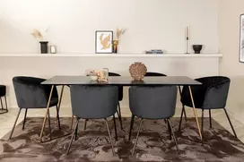 Venture Design Valgomojo stalo ir kėdžių komplektas Petra valgomojo stalas ir Berit kėdė 190x90x75 cm juodas aksomas