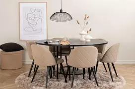 Venture Design Valgomojo stalas ir kėdžių komplektas Kopenhaga 140x74 cm Juoda Smėlio spalvos audinys