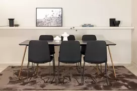 Venture Design Valgomojo stalas ir kėdžių komplektas 190x90x75 cm Juodas metalas Audinys