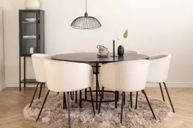 Venture Design Valgomojo stalas ir kėdžių komplektas Kopenhaga 140x74 cm Juoda Smėlio spalvos aksomas