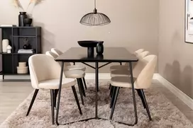 Venture Design Valgomojo stalas ir kėdžių komplektas Petra 190x90x75 cm Juoda Smėlio spalvos aksomas