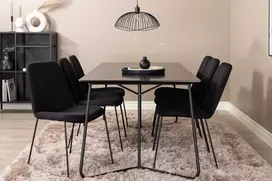 Venture Design Valgomojo stalas ir kėdžių komplektas Petra 190x90x75 cm Juodas