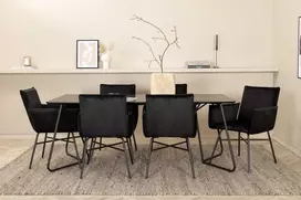 Venture Design Valgomojo stalas ir kėdžių komplektas Petra 190x90x75 cm juodas