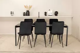 Venture Design Valgomojo stalo ir kėdžių komplektas Pelle valgomojo stalas ir Windu Lyx kėdė 190x90x75 cm juodas aksomas