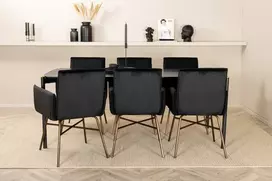 Venture Design Valgomojo stalas ir kėdžių komplektas Pelle valgomojo stalas ir Petra kėdė 190x90x75 cm juoda