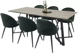Venture Design Valgomojo stalas ir kėdžių komplektas Marina pilka juoda žalia mediena aksomas