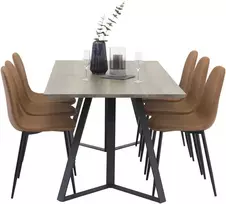 Venture Design Valgomojo stalas ir kėdžių komplektas Marina ir Polar Pilka Cognac mediena Modernus