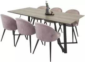 Venture Design Valgomojo stalas ir kėdžių komplektas Marina Pilka Dulkėta Rožinė Medis Aksomas