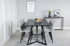Venture Design Valgomojo stalas ir kėdžių komplektas Marina valgomojo stalas ir Polar Diamond valgomojo kėdė juodos ir pilkos aksomo