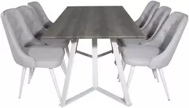 Venture Design Valgomojo stalas ir kėdžių komplektas Marina Pilka ąžuolas/Balta šviesiai pilka audinys