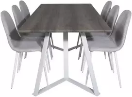 Venture Design Valgomojo stalas ir kėdžių komplektas Marina Pilka ąžuolas/Balta šviesiai pilka audinys