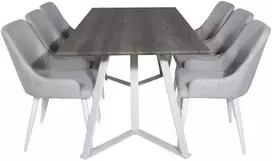 Venture Design Valgomojo stalas ir kėdžių komplektas Marina Pilka ąžuolo/balta šviesiai pilka audinys