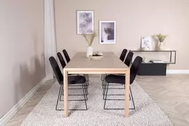 Venture Design Valgomojo stalo ir kėdžių komplektas 170x250 cm Balta Juoda Audinys
