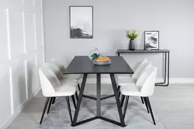 Venture Design Valgomojo stalas ir kėdžių komplektas Marina juodas stalviršis/juodos kojos, smėlio spalvos/juodos
