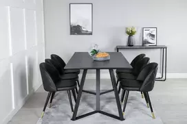 Venture Design Valgomojo stalas ir aksominė valgomojo kėdė, juoda