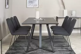 Venture Design Valgomojo stalas ir kėdžių komplektas Marina juodas