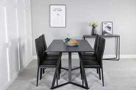 Venture Design Valgomojo stalas ir valgomojo kėdės Marina juodos spalvos