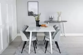 Venture Design Valgomojo stalas ir kėdžių komplektas Polar 180 cm baltas šviesiai pilkas