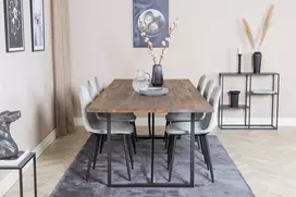 Venture Design Valgomojo stalas ir kėdžių komplektas 250x100x76 cm Tamsus ąžuolas Pilkas aksomas