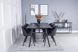 Venture Design Valgomojo stalas su kėdėmis, 195x95 cm, juodas