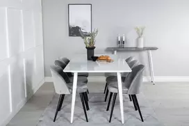 Venture Design Valgomojo stalas ir kėdžių komplektas Polar 180 cm balta šviesiai pilka