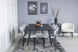 Venture Design Valgomojo stalas ir kėdžių komplektas 180x90 cm Juoda Pilka Audinys