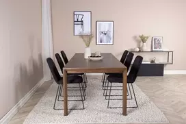 Venture Design Valgomojo stalas ir kėdžių komplektas 170x40x40 cm Juodo ąžuolo, išskleidžiamas