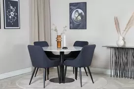 Venture Design Valgomojo stalas ir kėdžių komplektas Estelle 106 cm balto marmuro juodas