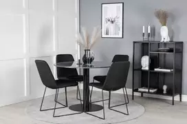 Venture Design Valgomojo stalas ir kėdžių komplektas Estelle apvalus valgomojo stalas ir Muche valgomojo kėdės 106x75 cm juoda